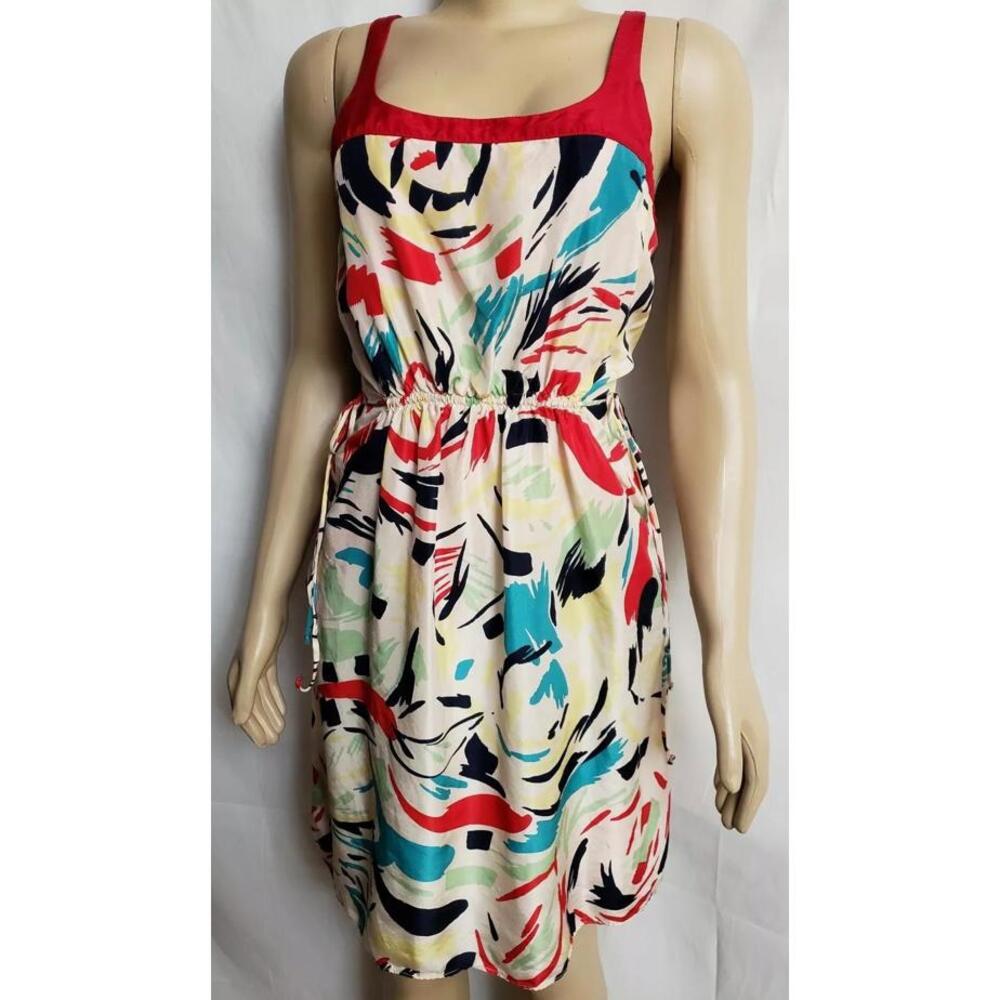 GRAHAM & SPENCER Paint Splatter Silk Dress Multicolor S waist strings & elastic.